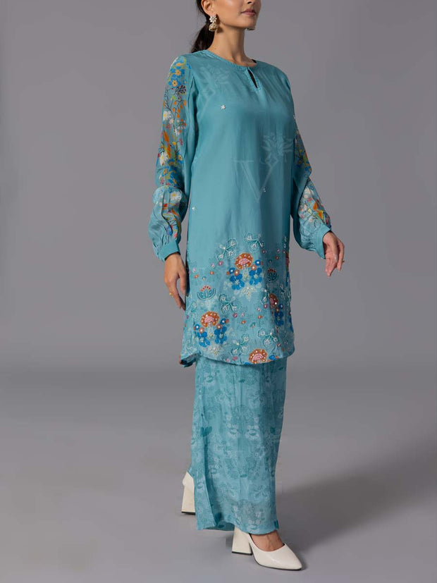 Sky Blue Vasansi Silk Kurta And Pant Set