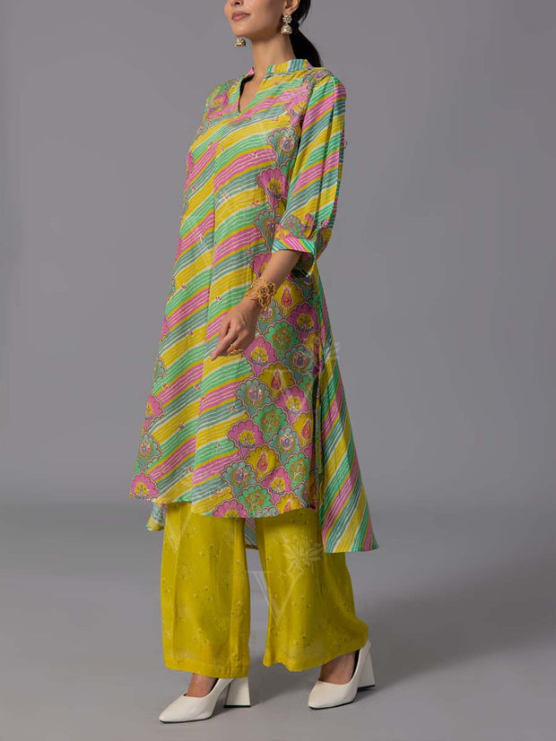 Green Crepe Silk Kurta And Pant Set