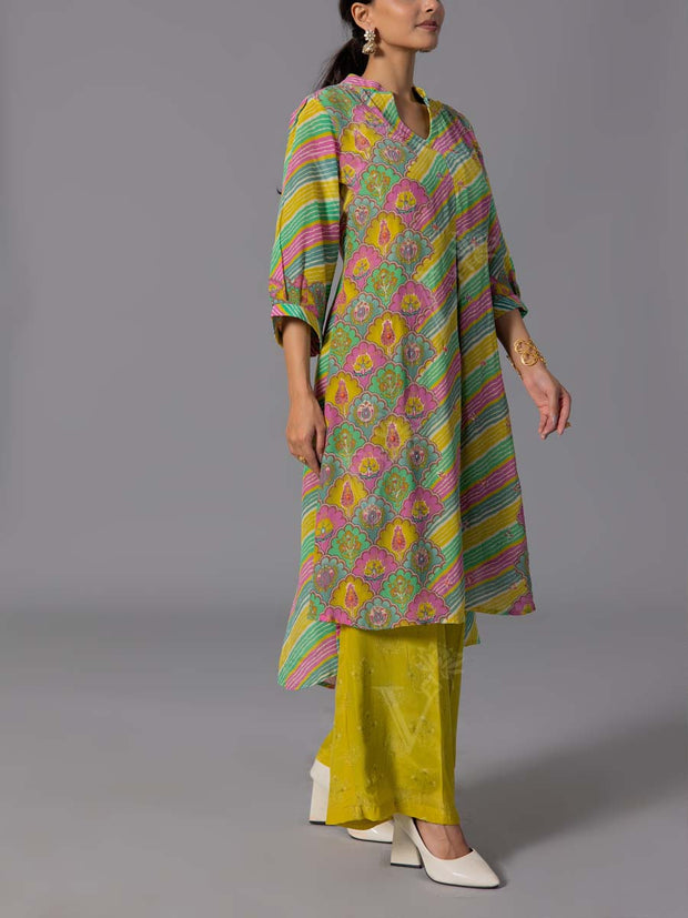 Green Crepe Silk Kurta And Pant Set