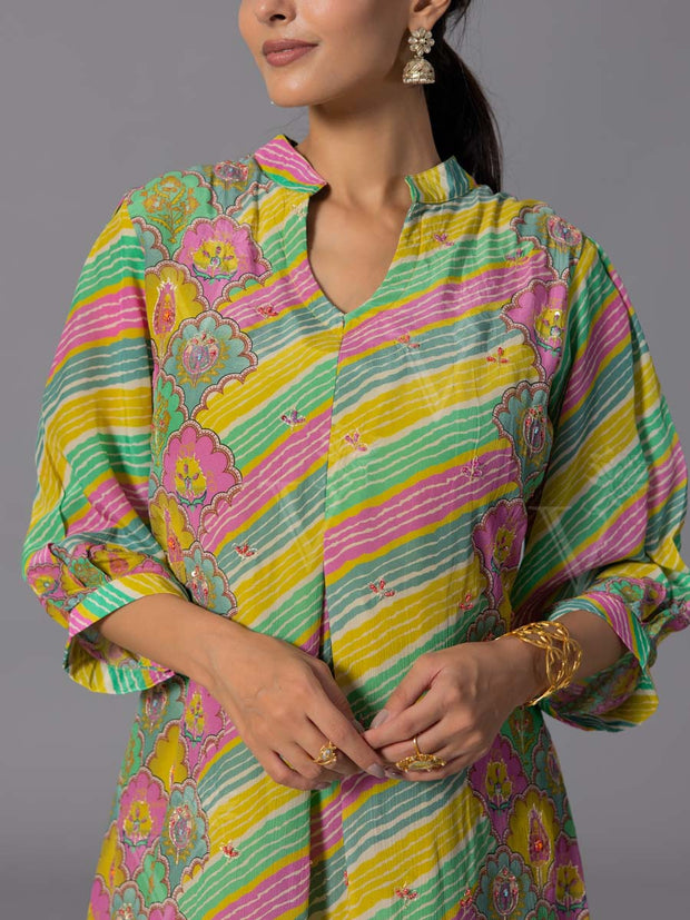 Green Crepe Silk Kurta And Pant Set
