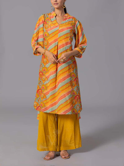 Orange Crepe Silk Kurta And Pant Set