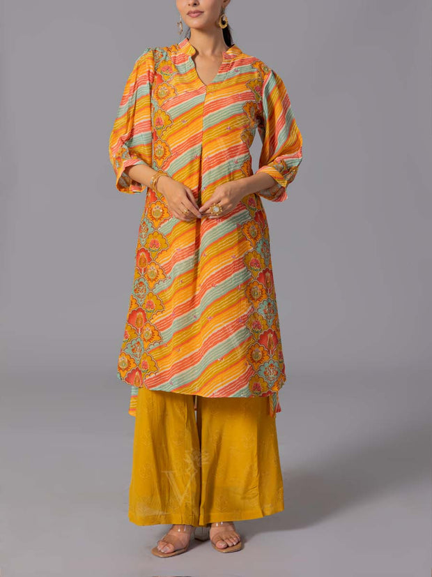 Orange Crepe Silk Kurta And Pant Set