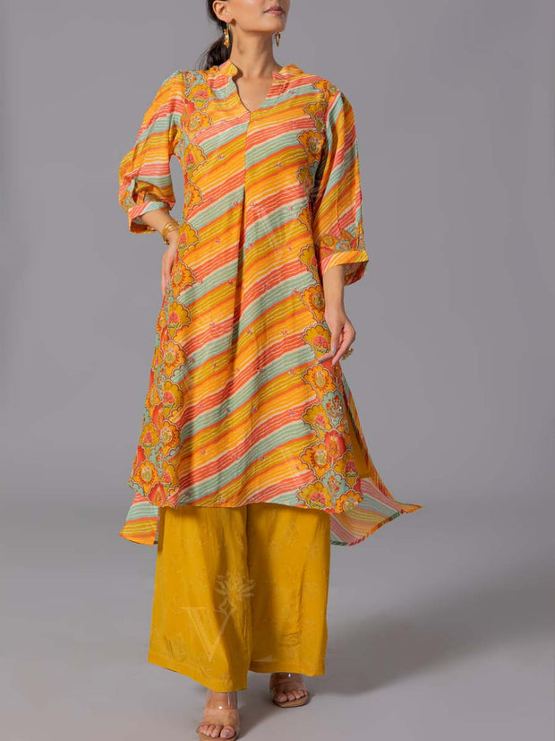 Orange Crepe Silk Kurta And Pant Set
