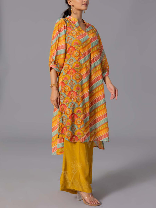 Orange Crepe Silk Kurta And Pant Set