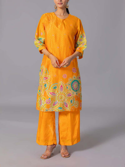 Yellow  Vasansi Silk Kurta And Pant Set