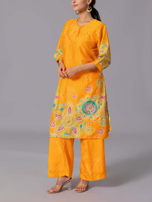Yellow  Vasansi Silk Kurta And Pant Set