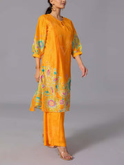 Yellow  Vasansi Silk Kurta And Pant Set