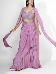 Lavender Embroidered Cape and Drape Skirt Set