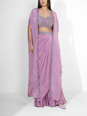 Lavender Embroidered Cape and Drape Skirt Set