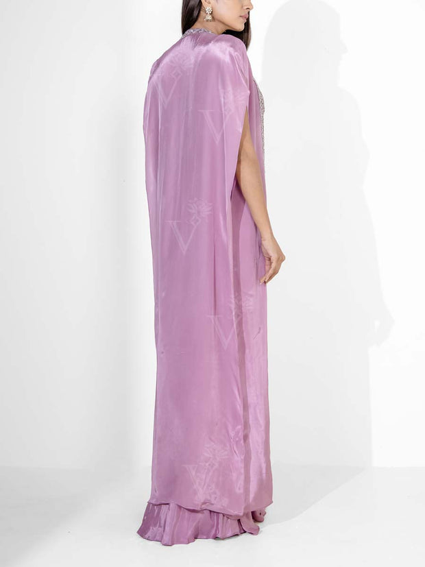 Lavender Embroidered Cape and Drape Skirt Set