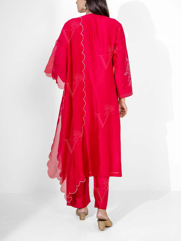 Red Chanderi Silk Suit Set