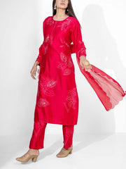 Red Chanderi Silk Suit Set