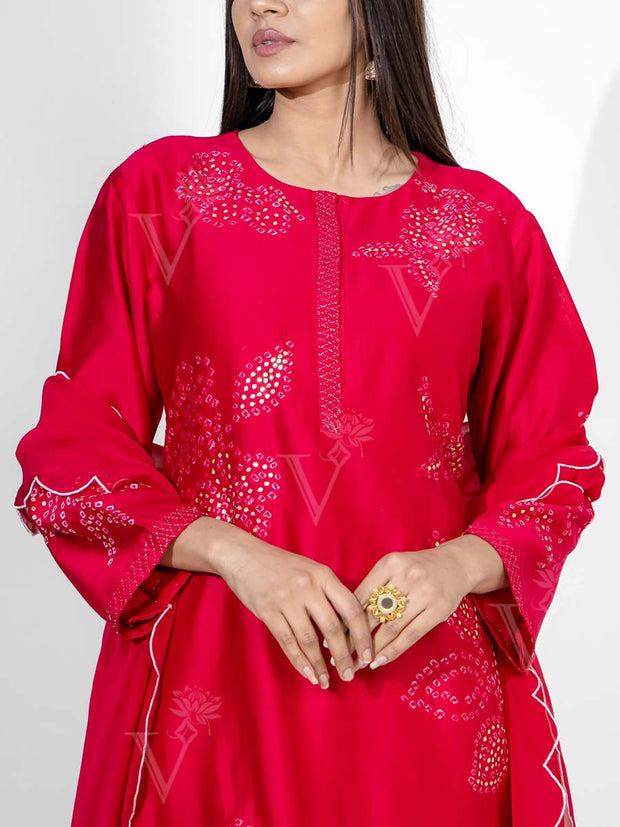 Red Chanderi Silk Suit Set