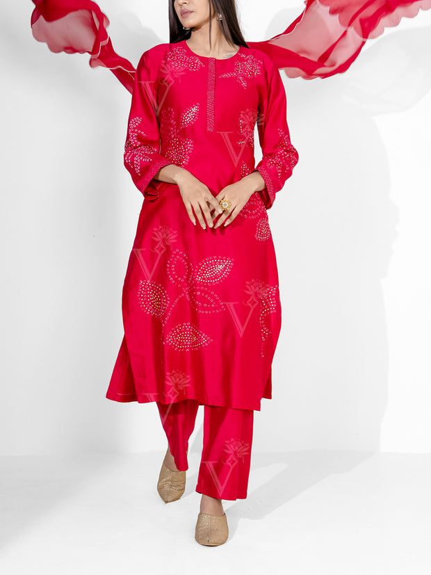 Red Chanderi Silk Suit Set