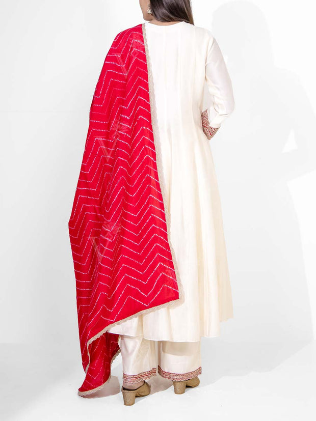 Off white Embroidered Chanderi Silk Suit Set