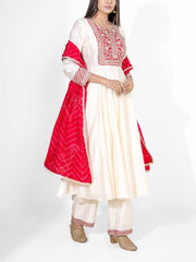 Off white Embroidered Chanderi Silk Suit Set