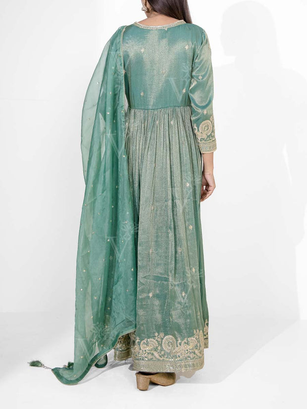 Green Embroidered Tissue Silk Suit Set