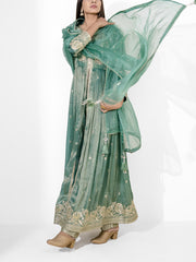 Green Embroidered Tissue Silk Suit Set