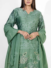 Sea Green Embroidered Chanderi Silk Suit Set