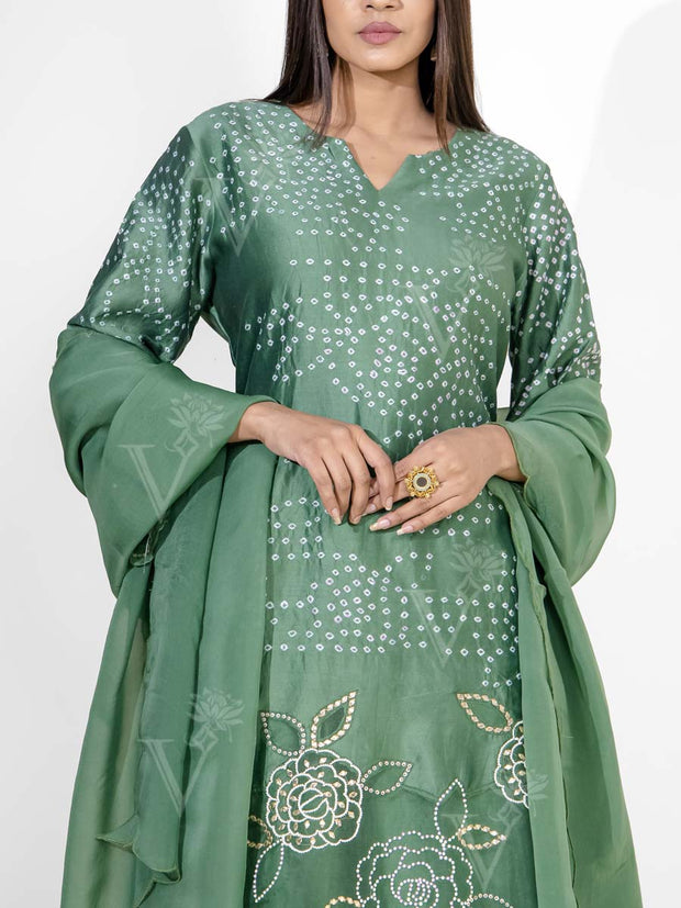 Sea Green Embroidered Chanderi Silk Suit Set