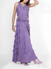 Lavender Silk Embroidered Palazzo Set