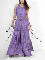 Lavender Silk Embroidered Palazzo Set