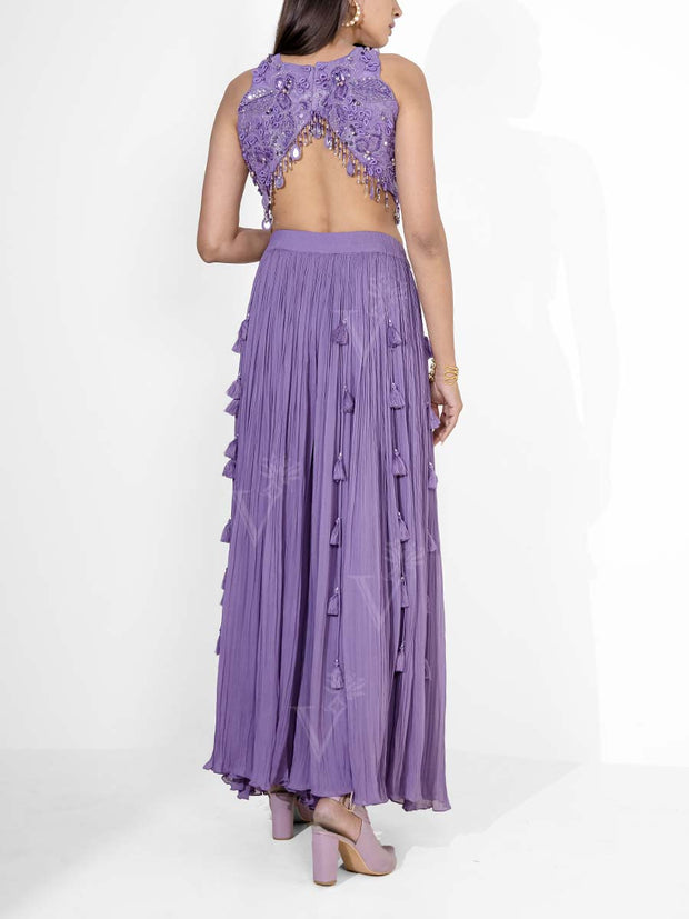 Lavender Silk Embroidered Palazzo Set