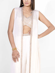 White Embroidered Net Jacket and Palazzo Set