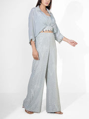 Dust Green Crepe Top and Pant Set