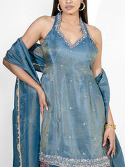 Blue Tissue Kurta and Palazzo Set