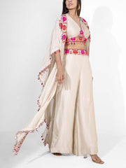 Off-White Silk Cape and Pant Set