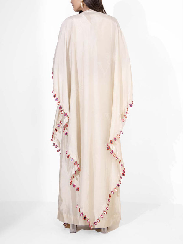 Off-White Silk Cape and Pant Set