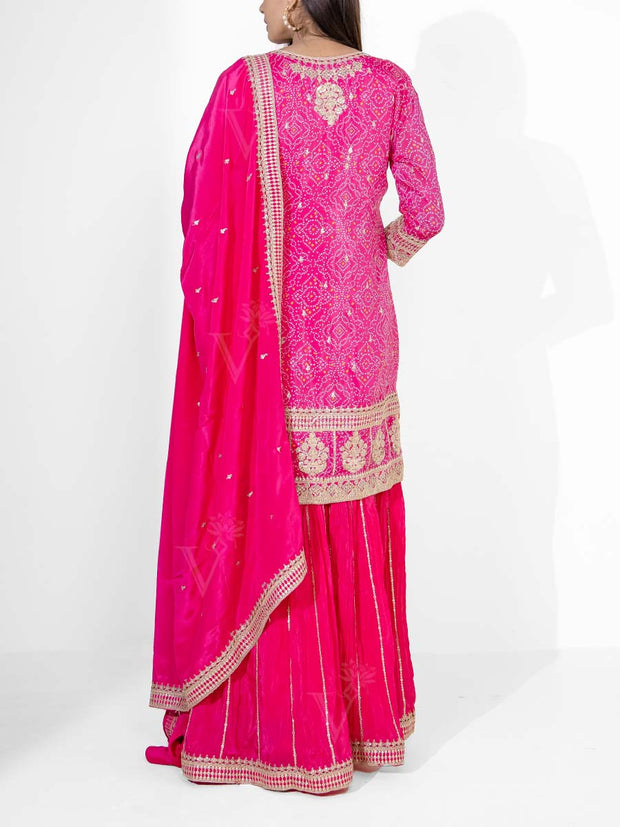 Pink Crepe Embroidered Suit Set