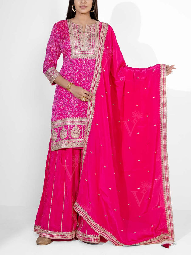 Pink Crepe Embroidered Suit Set