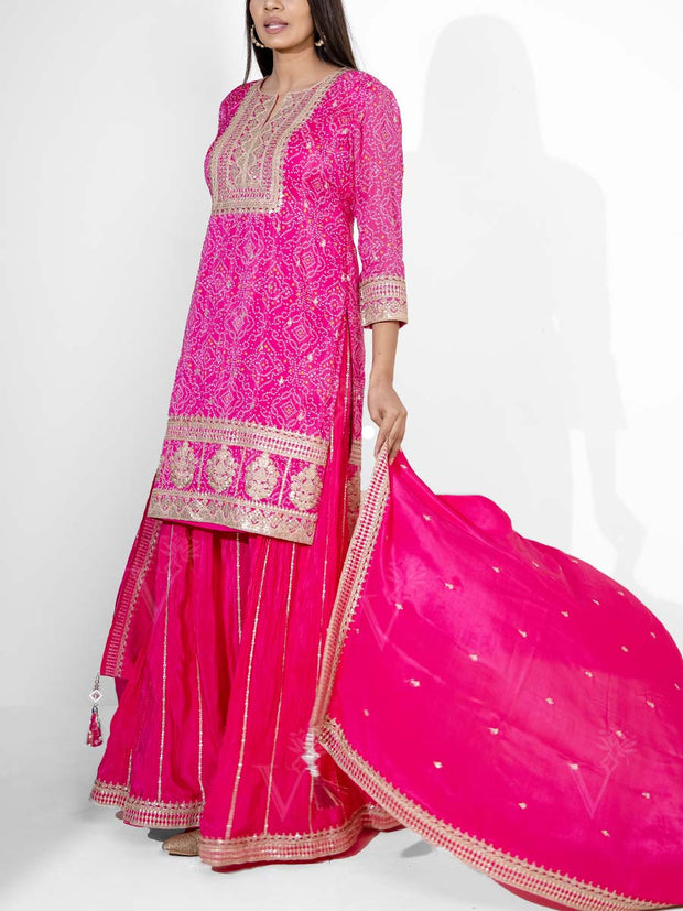 Pink Crepe Embroidered Suit Set