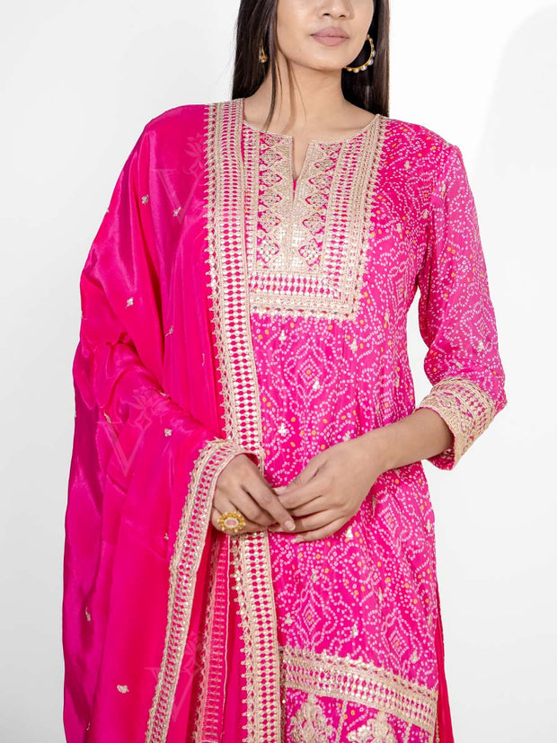 Pink Crepe Embroidered Suit Set