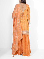 Orange Tissue Embroidered Kurta and Garara Set