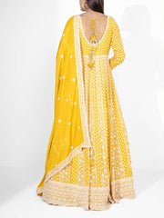 Yellow Wrinkle Crepe Embroidered Gown