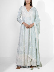 Powder Blue Embroidered Crepe Suit Set