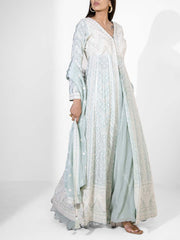 Powder Blue Embroidered Crepe Suit Set