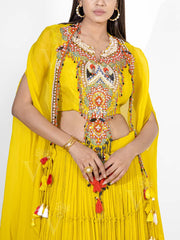 Yellow Silk Embroidered Lehenga Set