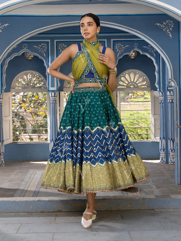 Blue Chevron Short Lehenga