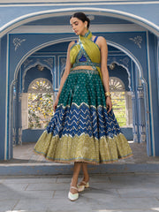 Blue Chevron Short Lehenga