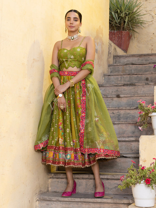 Green Vasansi Silk Short Lehenga