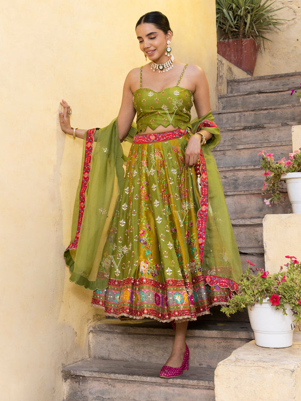 Green Vasansi Silk Short Lehenga