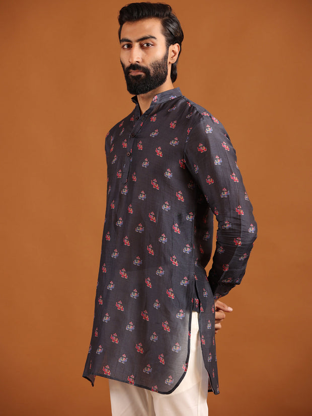 Elephant Madhuban Black - Silk - Kurta For Men