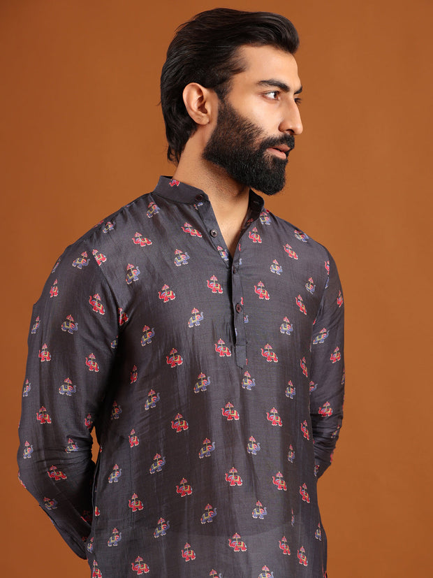 Elephant Madhuban Black - Silk - Kurta For Men