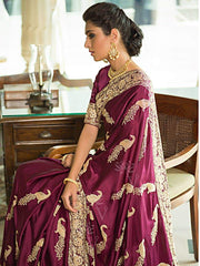 Wine Satin Saree