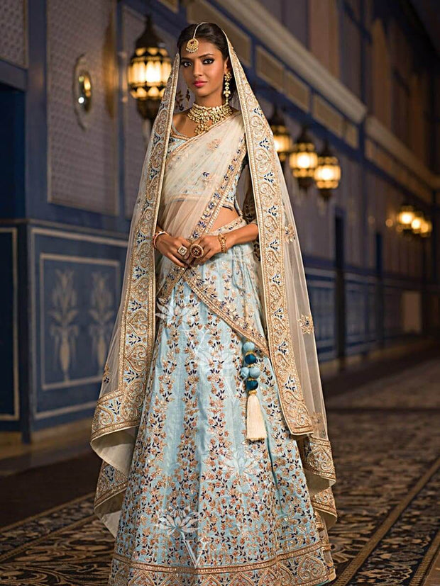 Denim Blue Raw Silk Lehenga Choli