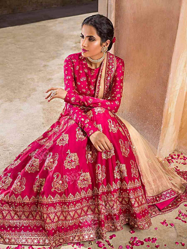 Pink Pearl Brush Lehenga With Belt